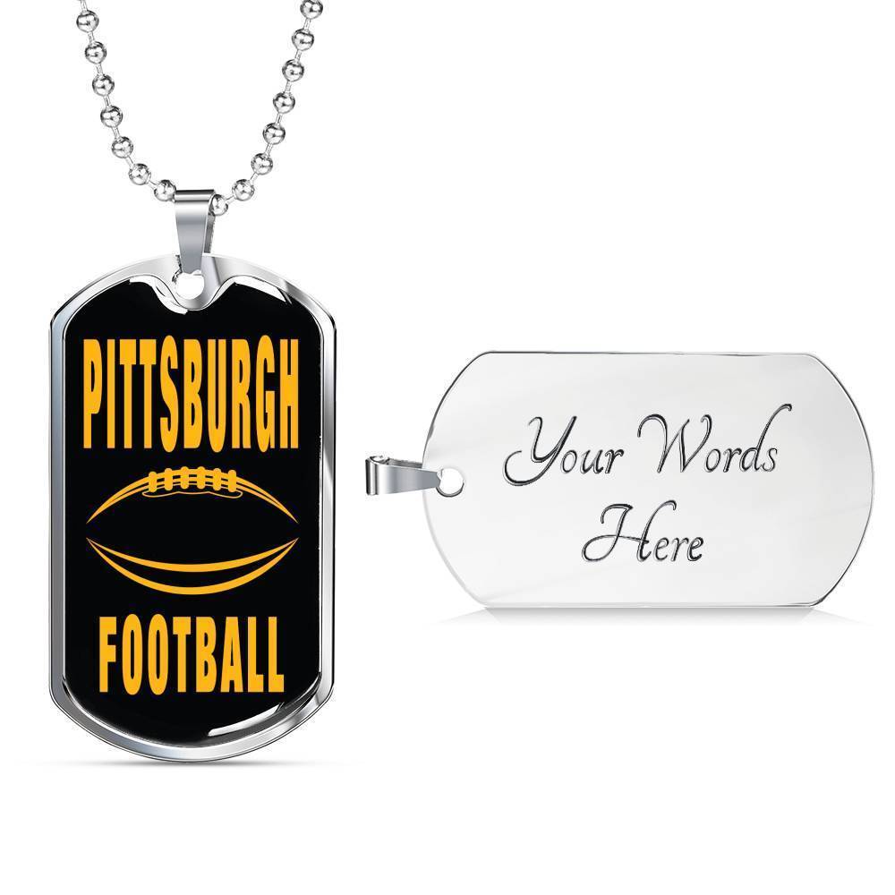 Pittsburgh Fan Necklace Dog Tag Stainless Steel or 18k Gold 24" Chain